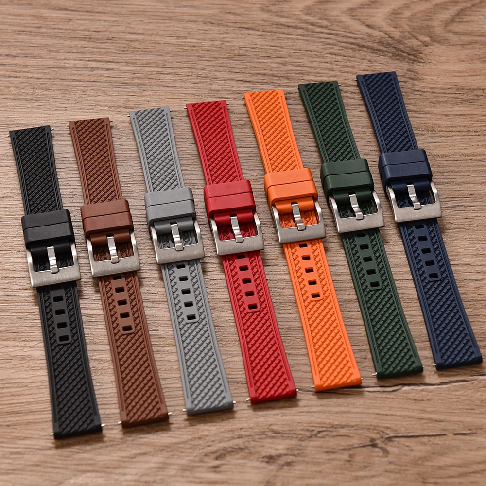 18/20/22/24mm Double Sided Diamond Pattern FKM Rubber Watch Bands Luxury Quick Release Watch Wrist Strap Adapt to Brand Watches