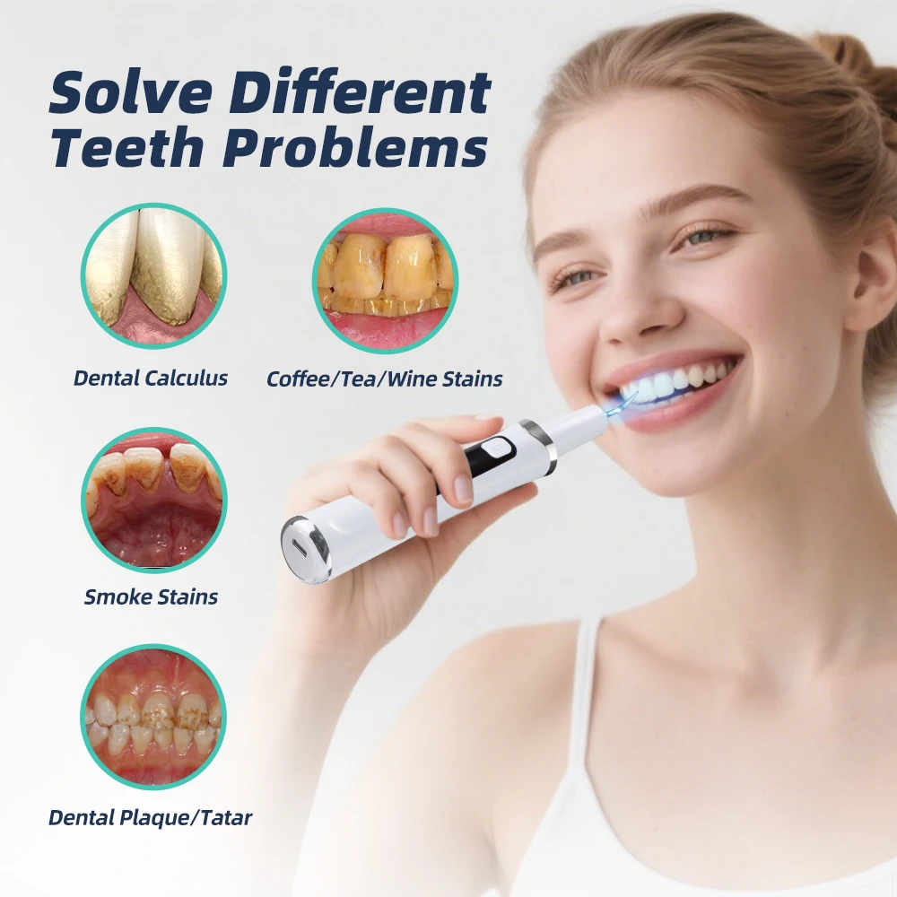 Limpador de dentes ultrassônico com 5 modos de luz LED Raspador dental Removedor de cálculo Mancha Placa Remoção de tártaro Ferramentas de limpeza de dentes