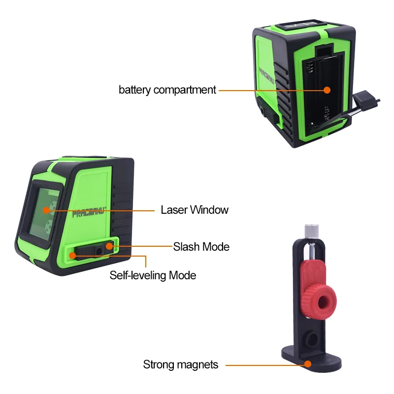 Pracmanu 2 Lines Laser Level Green Beam Self Levelling Horizontal & Vertical Cross-Line Laser Level