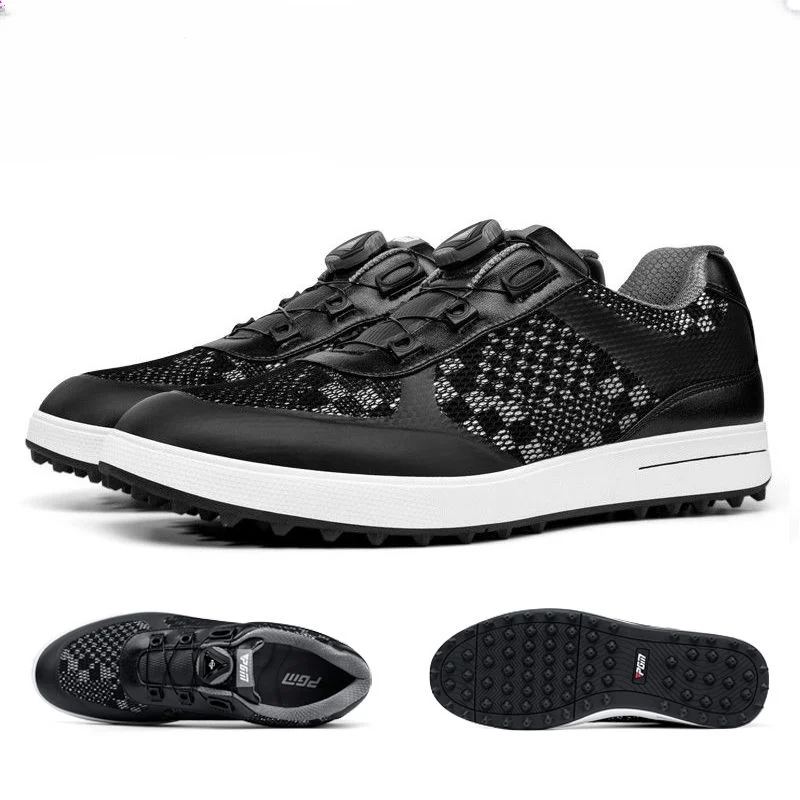 

Summer New Golf Shoes Men's Mesh Breathable Sneakers Rotating Button Shoelaces Golf Training Shoes Men Rubber Non-slip Studs