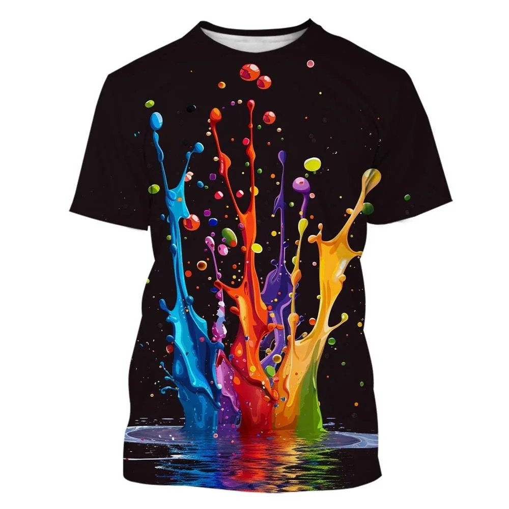 Kreatives, individuelles Hip-Hop-T-Shirt mit mehrfarbigem Tintenfleck-Muster, 3D-Druck, atmungsaktiv, für Männer und Frauen, Streetwear, lässig, trendig, Kinderoberteil – Detail 8