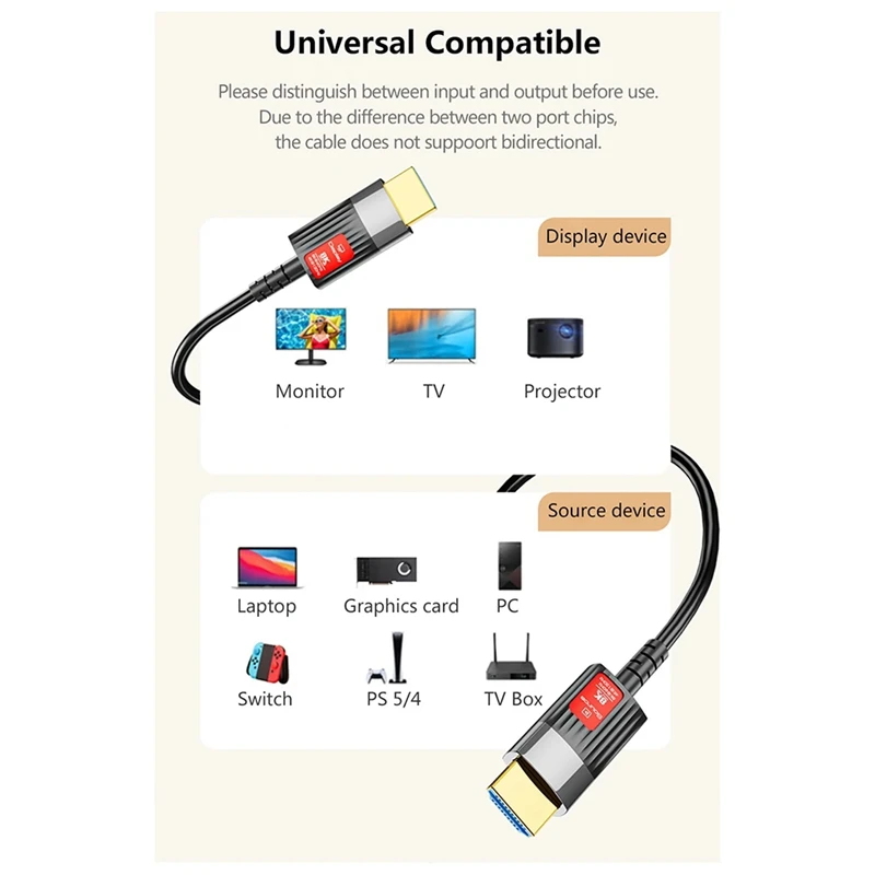 8K -Compitable 2.1 Fiber Optic Cable 8K 60Hz 4K 120Hz Ultra High Speed 48Gbps HDR EARC HDCP Optical Fiber Cables 10M Durable