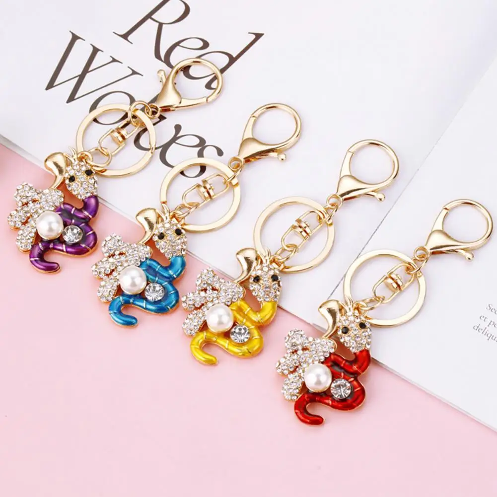 Rhinestone Snake Keychain Exquisite Snake Keychain Chinese Snake Keychain 2025 Year of Charm Statue Feng Shui Hanging Pendants