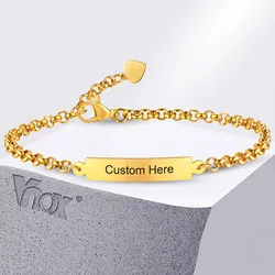 Vnox Free Engraving Name Date Bracelets for Women Girls, Adjustable Stainless Steel Rolo Chain Bracelets, Personalized Love Gift