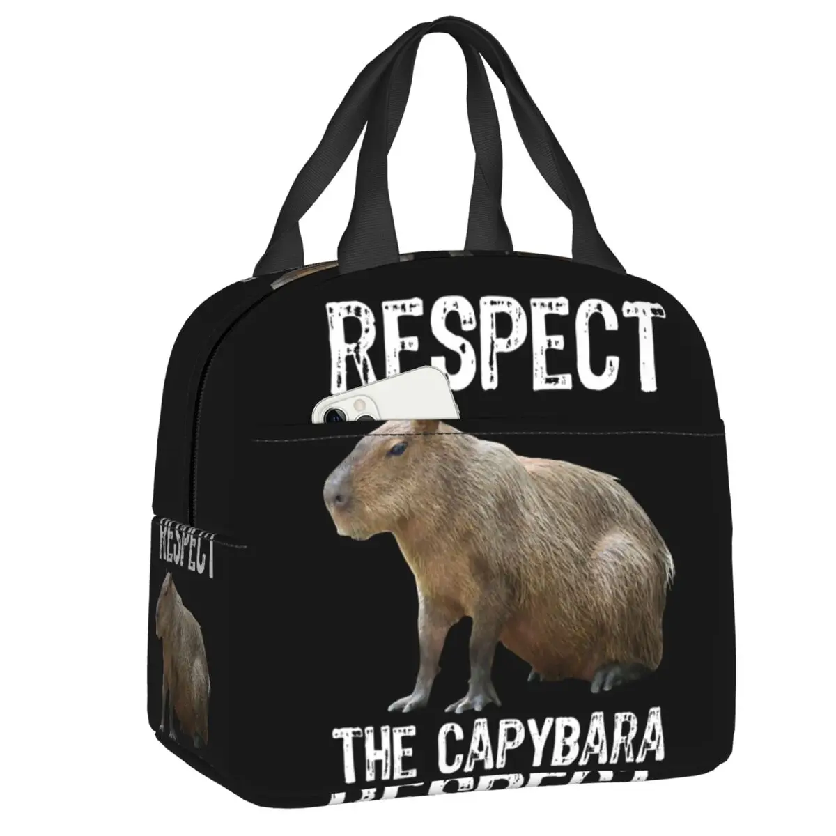 Custom Respect The Capybara Funny Rodent Capibara Lunch Bag Men Women Warm Cooler Insulated Lunch Boxes for Student School