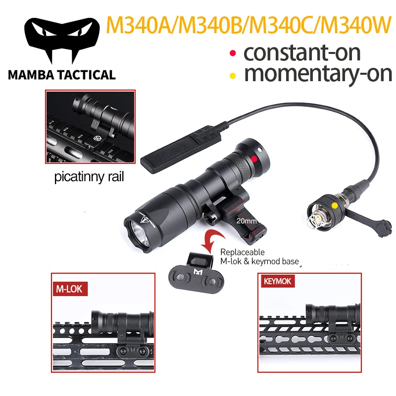 

Tactical M300 Flashlight M340A M340B M340C M340W Strobe Light LED Outdoor Hunting Metal Lamp With Rail Mount Adapter