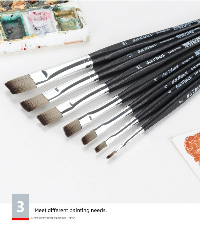 Deutsche Da Vinci Professionelle Malerpinsel, 3373 Nägel-Serie mit Mattschwarz Lackierten Sechseckigen Griffen für Aquarell – Detail 9