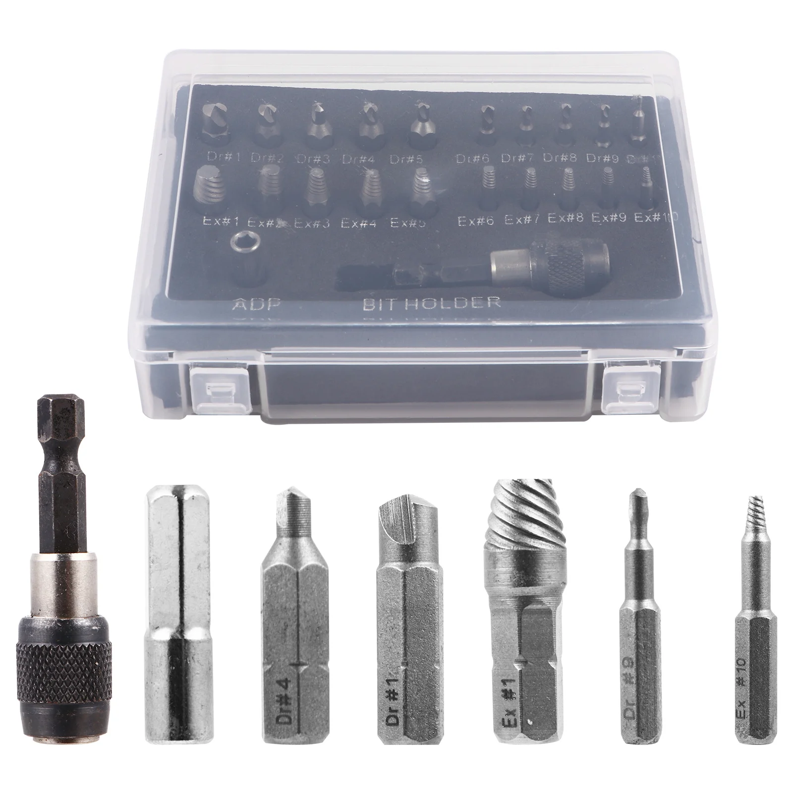 

22Pcs Damaged Screw Extractor Broken Bolt Remover Kit Durable Steel Lock Function Portable Storage Box Screw Remover