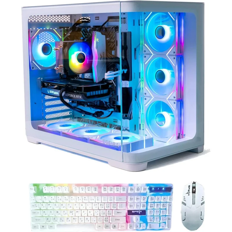 Gaming PC, i5-12400F, RTX 3050, 16GB RAM, 1TB SSD, 600W PSU, H610M-K Motherboard, 7-Fan RGB Case (White) (WHITE)