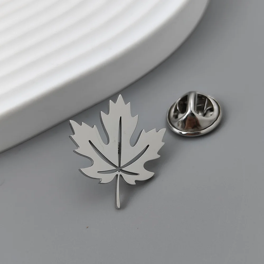 Maple Leaf Gold Plated Badge, Silver Collar Brooch, Lapel Pin Black, Nameplate Suit Accessories Set, Men\'s Gift