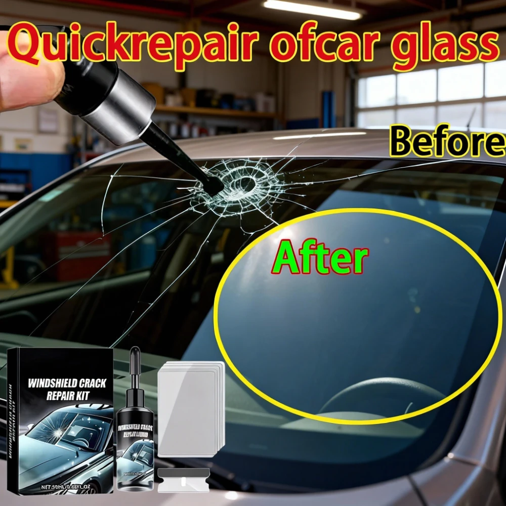 Glass Crack Repair Kit for Car Front Windshield Cracks, Scratches, Clear Visibility, Adhesive Solution Crack Repair Fluid A