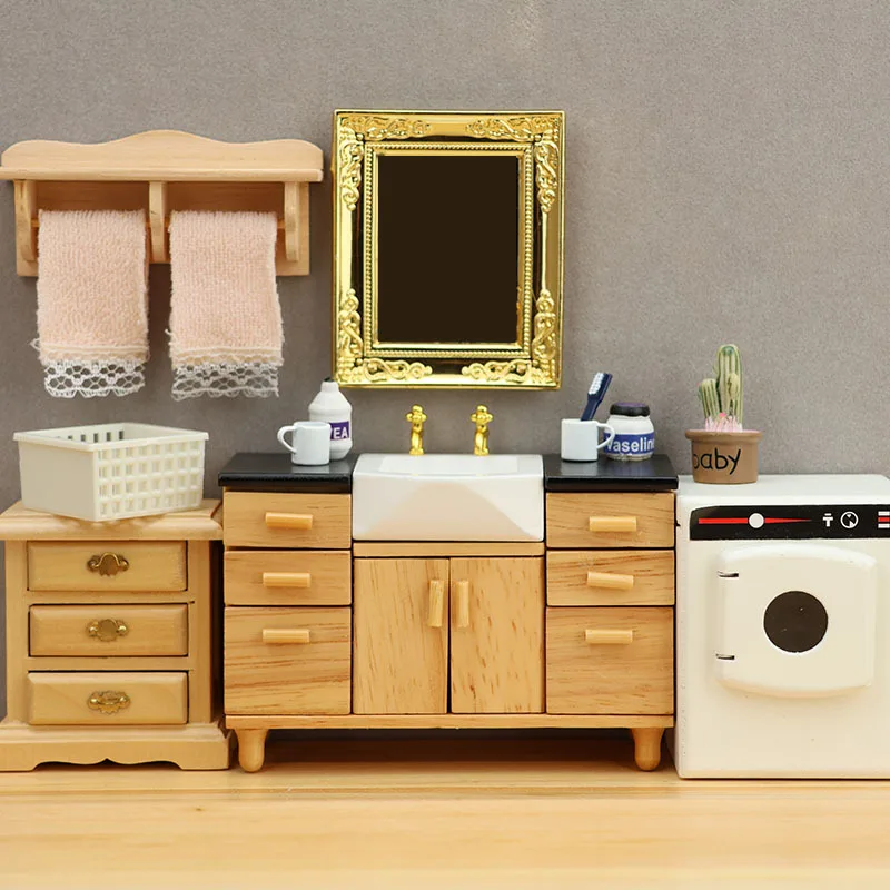1:12 Dollhouse Miniature Furniture Shower Room Micro-scene Simulated Wash Basin Water Channel Doll House Ornament Accessories