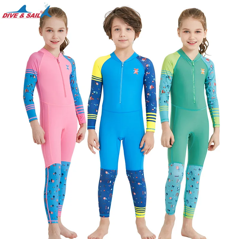 New children's wetsuit outdoor sunscreen one-piece swimsuit quick dry long-sleeved anti-UV swimsuit for boys and girls  surfing