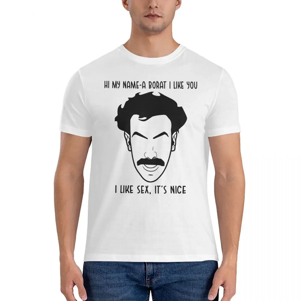 HI, My Name A Borat, I Like You Character Art T-Shirt for Men Cotton Oversized T Shirts Men's Tees Short Crew Neck Tops S-6XL