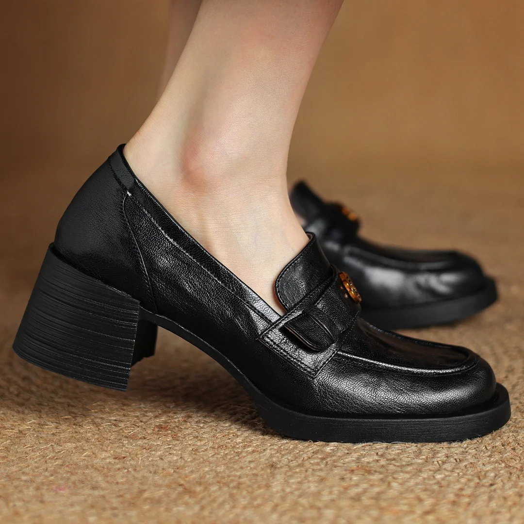 2024 Autumn new women's sheepskin slip-on oxfords 5.5cm thick high heel casual female loafers heeled moccasins shoes for woman