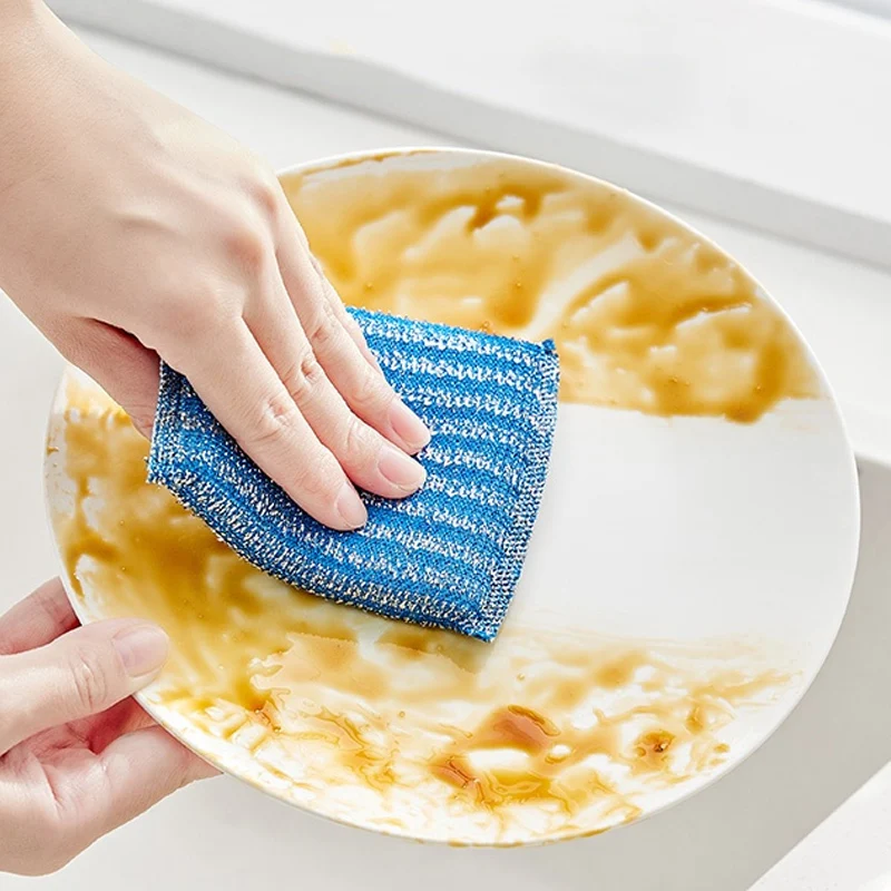 4/24pcs spugna di filo di acciaio Wipe spazzola per olio antiaderente panno per la pulizia su entrambi i lati strofinaccio da cucina tampone