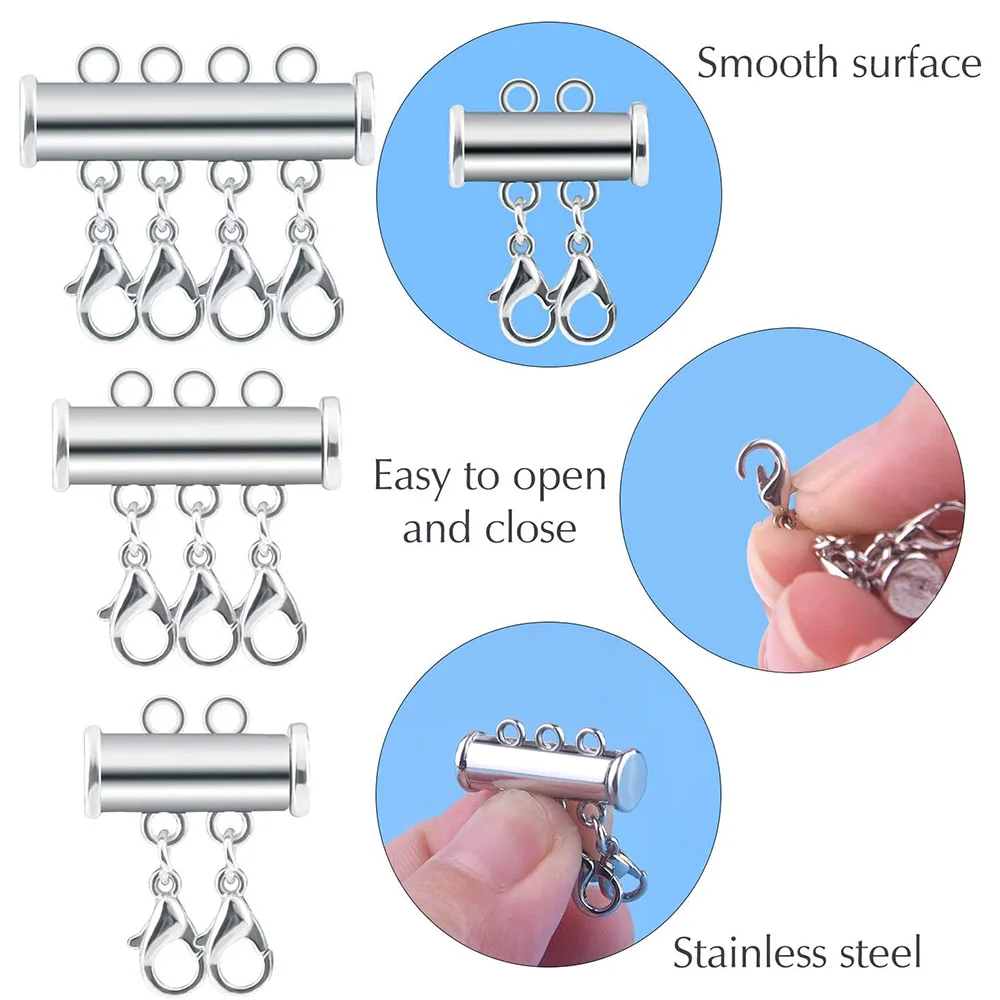 2pcs Multi Strand Necklace Layer Lobster Clasp Slide Magnet Tube Connector Locks Magnetic Separator  for Bracelet Jewelry Making