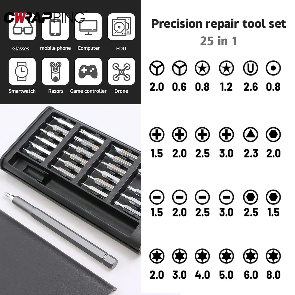 

25 in 1 Precision Screwdriver Set Screw Driver Se Hexagonal Flat Head Magnetic Screwdriver Head for Car Computer Phone Home Use