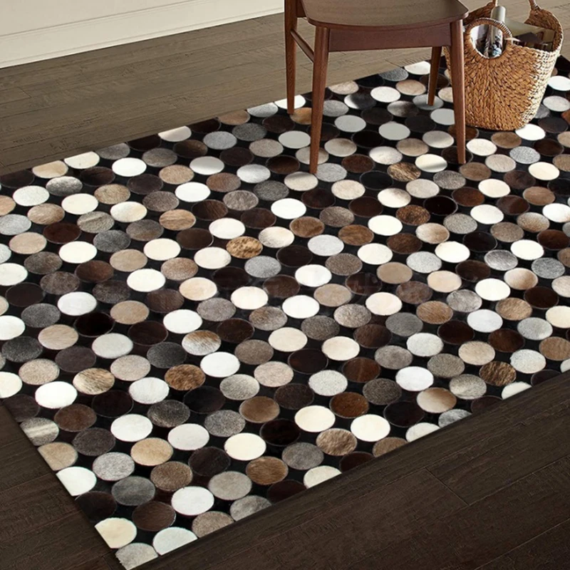 Light Luxury Handmade 3D Pattern Living Room Carpet American Style Real Cowhide Bedroom Carpet Soft Large Customize Any Size Mat