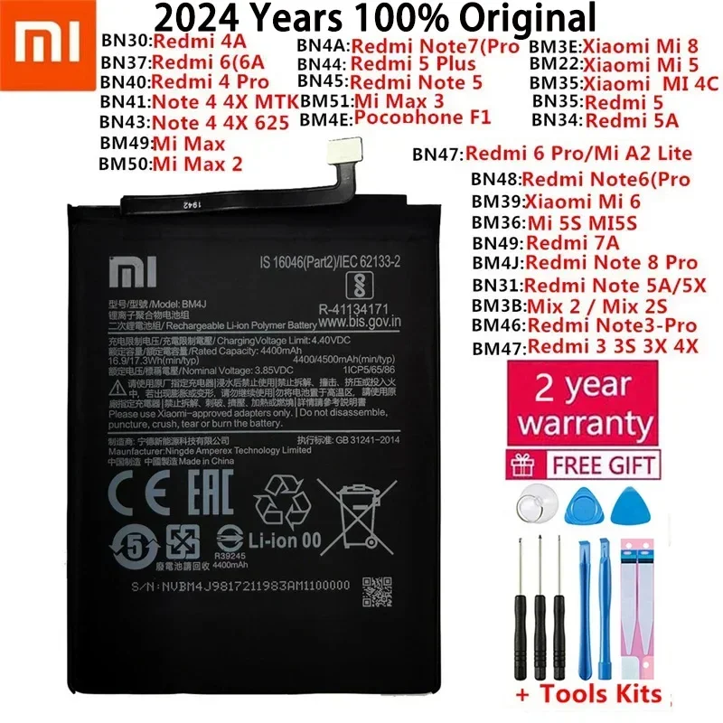 

Оригинальный аккумулятор для Xiaomi Mi Redmi Note Mix Max 2 3 K20 A2 A3 3S 3X 4 4X 4A 5 5A 5S 5X M5 6 6A 7 7A 8 8T 9 9T SE Pro Plus Lite