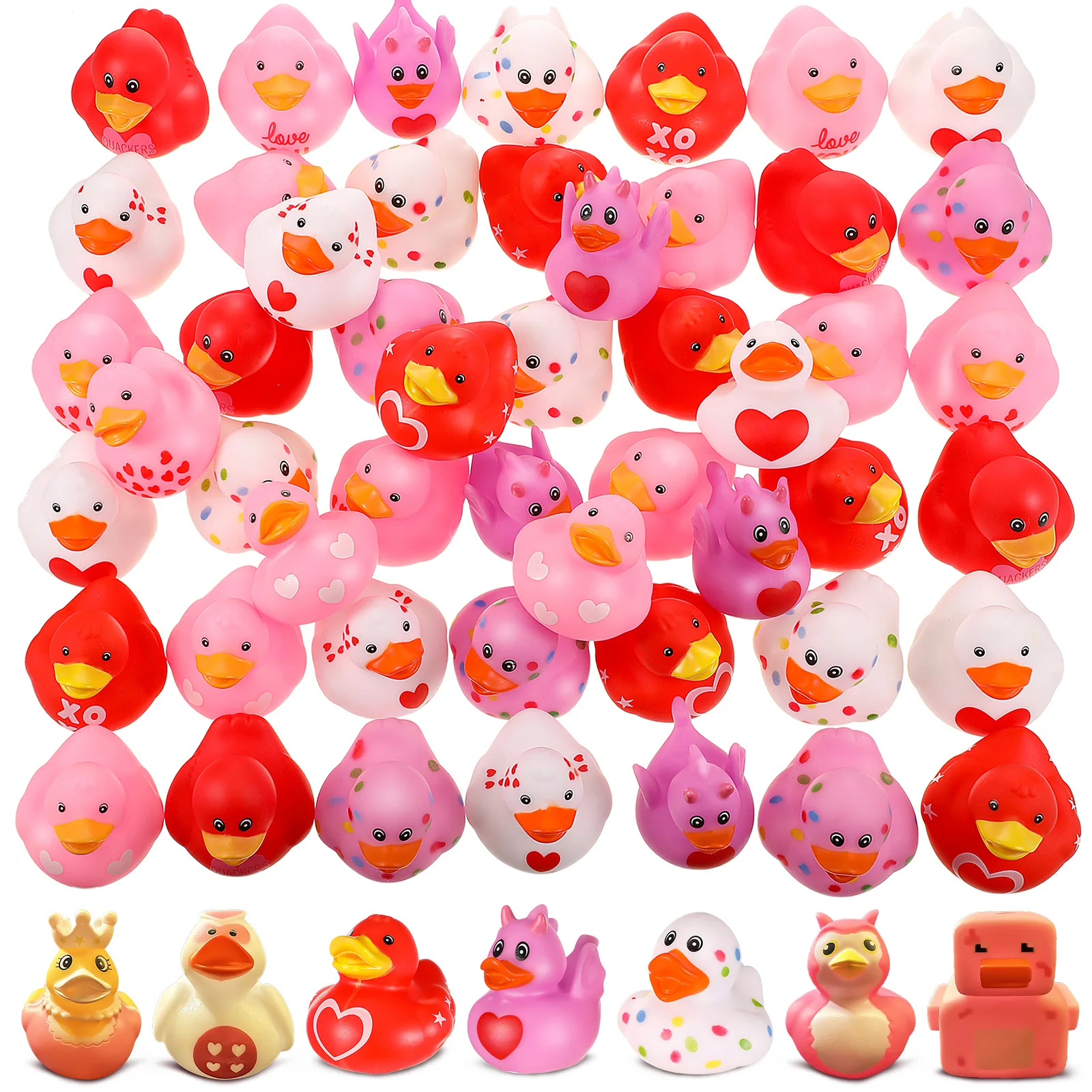 

50Pcs 2Inch Valentine Rubber Duck Heart Duck Small Tiny Rubber Duck for Pool Bathtub Toy Decor Classroom Prize Exchange Gift