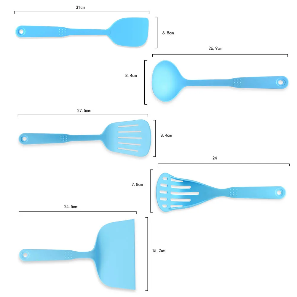 

5 pcs Nylon Kitchenware Spoon Utensil Set Non-Stick Lightweight Sturdy Handles Easy Clean No Bacteria Japanese Korean