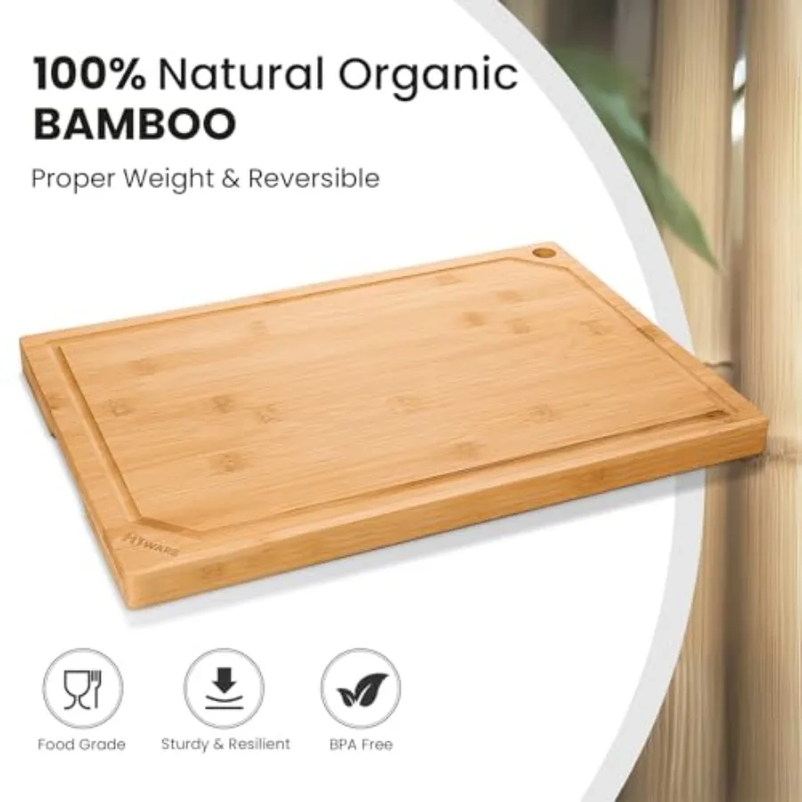 Kitchen cutting board: extra large bamboo, organic, pre-oiled, 18 x 12, natural color, heavy duty with juice groove view 2