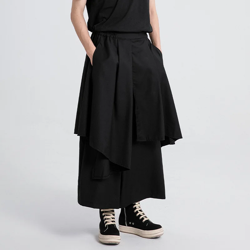 

Men's Casual Pants X127 Japanese Personality Dark Style Irregular Men's Casual Loose Nine-Point Skirt Wide-Leg Pants
