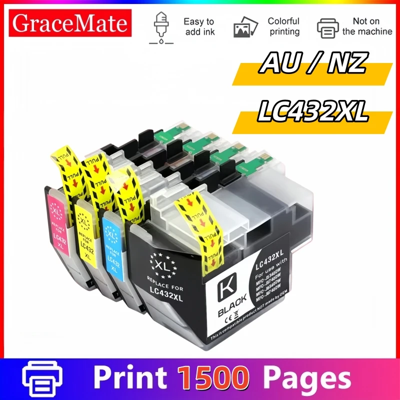 4pcs LC432XL Australia,New Zealand Ink Cartridge Compatible for Brother MFC-J5340DW MFC-J5740DW J6740DW J6940DW J6540DW Printer