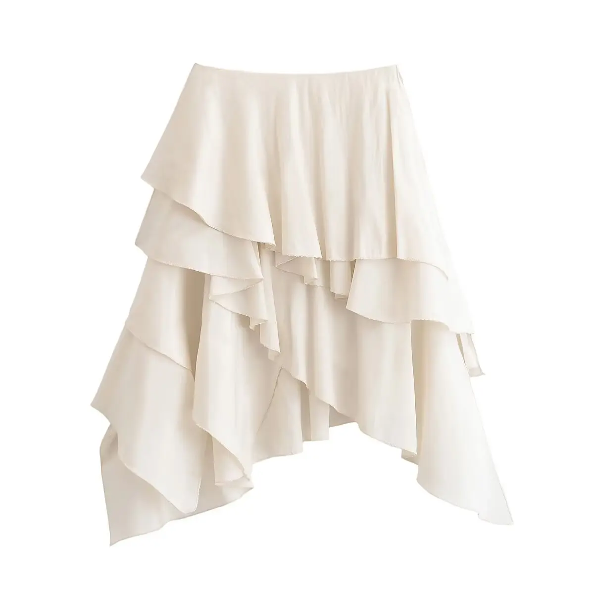 Women's Vintage High Waist Ruffles Long Midi Skirts Lady Elegant Asymmetric Hem Beige Chic Layered Skirts New Spring Summer Hot