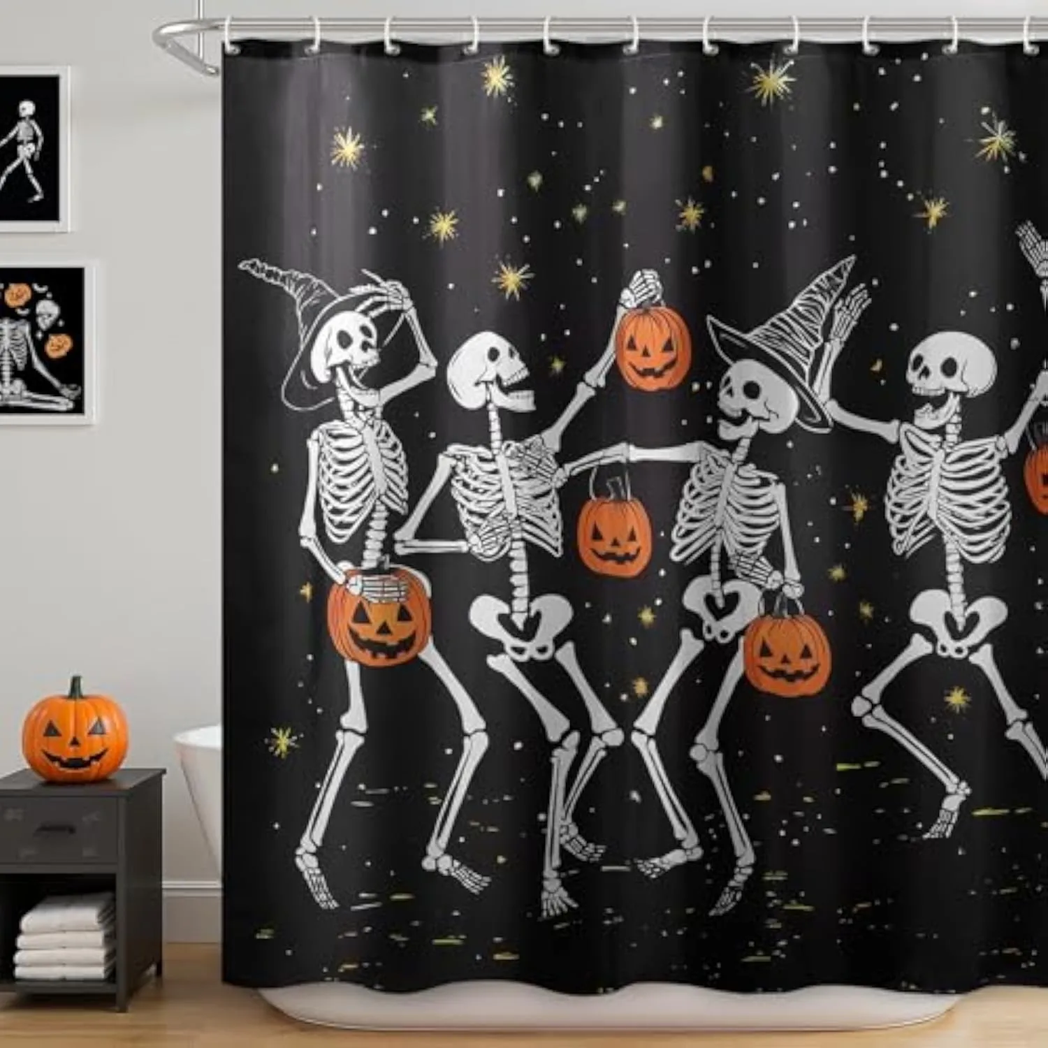 Halloween Shower Curtain Spooky Dancing Ghosts Halloween Shower Curtain Scary Skull Skeleton Bathroom Decorations