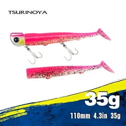 TSURINOYA 110mm 35g Long Casting Jig Head T Tail Soft Lure Set 2pcs Tail Flounder Seabass Fishing Lure Sinking Large Baits