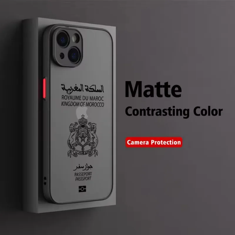 Moroccan Passport Map Phone Case For iPhone 17 16 15 11 12 14 13 Pro Max Mini X XS XR 7 Plus 17E Air Shockproof Hard Matte Cover view 6