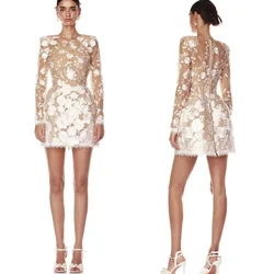 Customized Sexy High-quality Lace Flower Beach A-line Round Neck Custom Dress Short Skirt With Unique Design, Carefully Selected