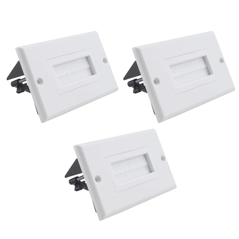 3 Pack Single Brush Wall Plate With Single Gang Low Voltage Mounting Bracket Cable Pass Through Insert For Wires