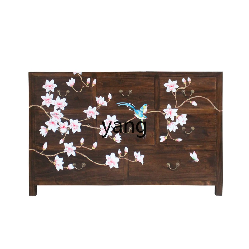 

LXL New Chinese Style Simple Modern Solid Wood Eight Bucket Locker Storage Chest of Drawer Hallway Painted