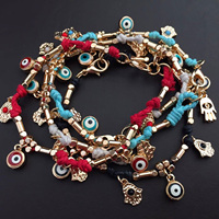 National Style Religious Fatima Hand Lucky Turkish Evil Eye Alloy Pendant Artificial Woven Women Bracelet Handmade 18cm long