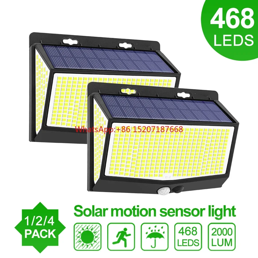 

468/114 LED Outdoor Solar Lamp PIR Motion Sensor Waterproof Sunlight Powered wall Light Garden decoration Emergency Street Light