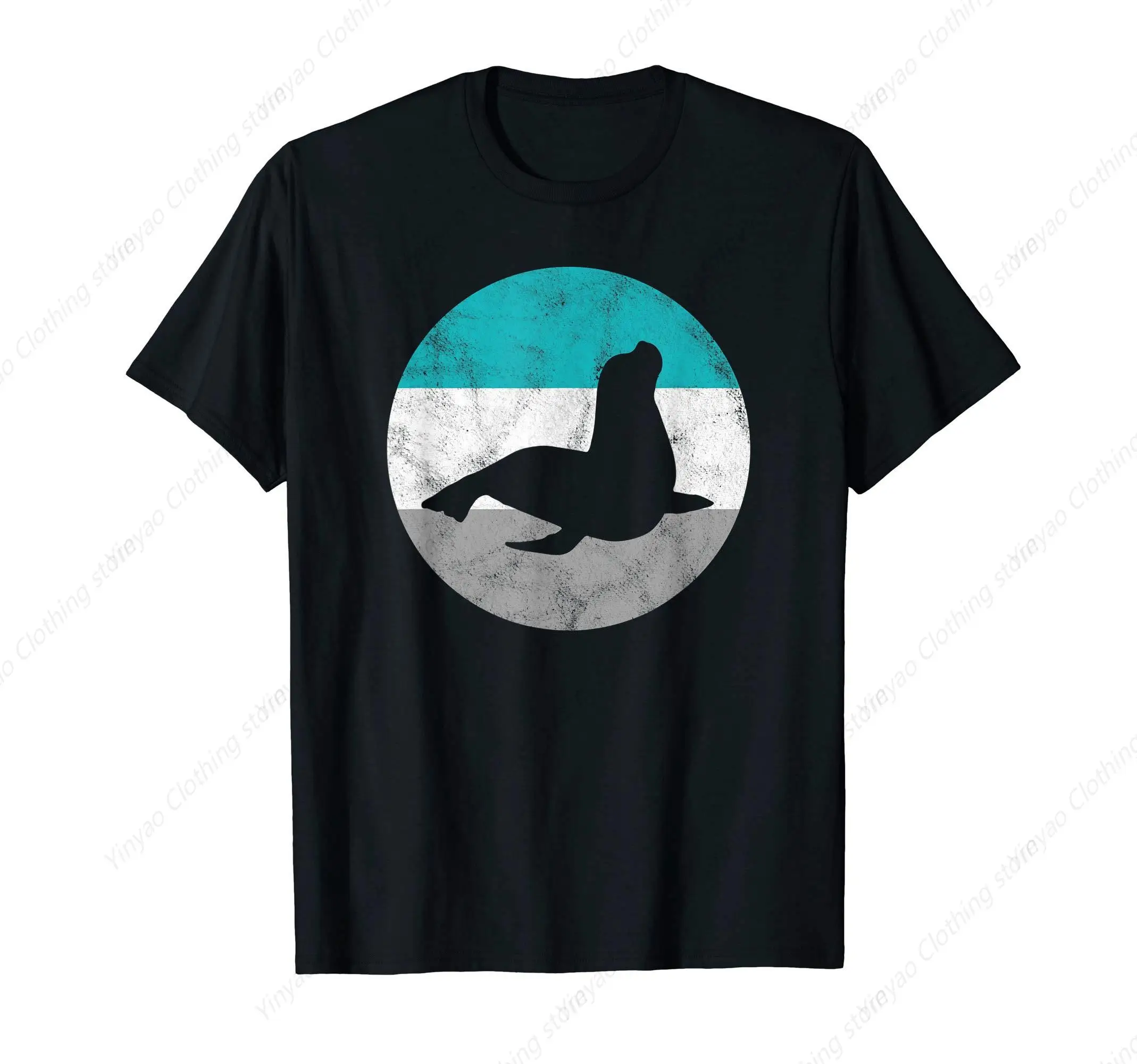 Sea Lion Retro Gift Men's and Women's Boys' T-shirts Fashion Marine Animal Clothes Cotton Shirt