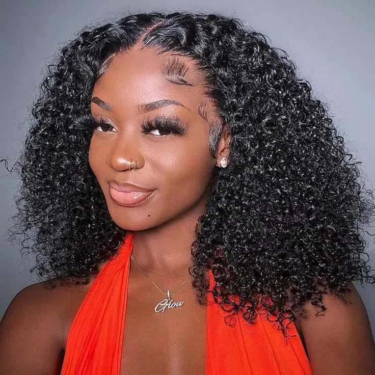 13x4 Curly Bob Wig Human Hair Glueless Lace Frontal Wigs 180% Density Brazilian HD Kinky Curly Bob Lace Front Wigs For Women