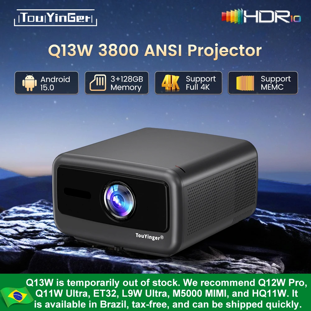 Touyinger Q13W 3800 Ansi Full HD 4K Projetores Home Theater Vídeo 3G 128G Samrt TV Beamer para filmes