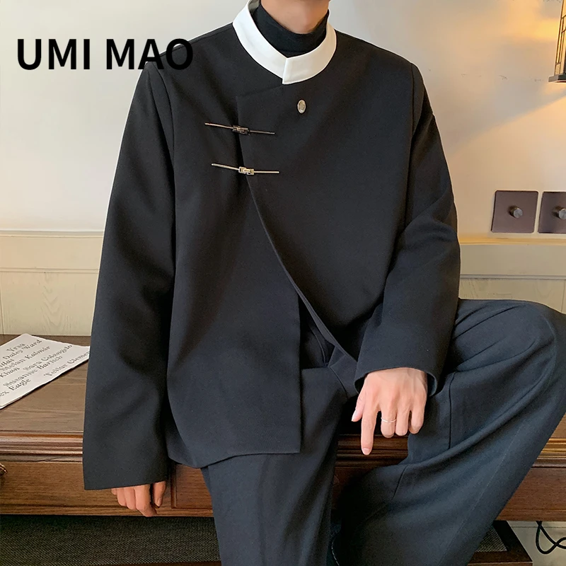 UMI MAO Yamamoto Dark Design Sense Chinese Stand Collar Blazers Coat Men Woman Small Number Loose Shoulder Pads Fashion Jacket