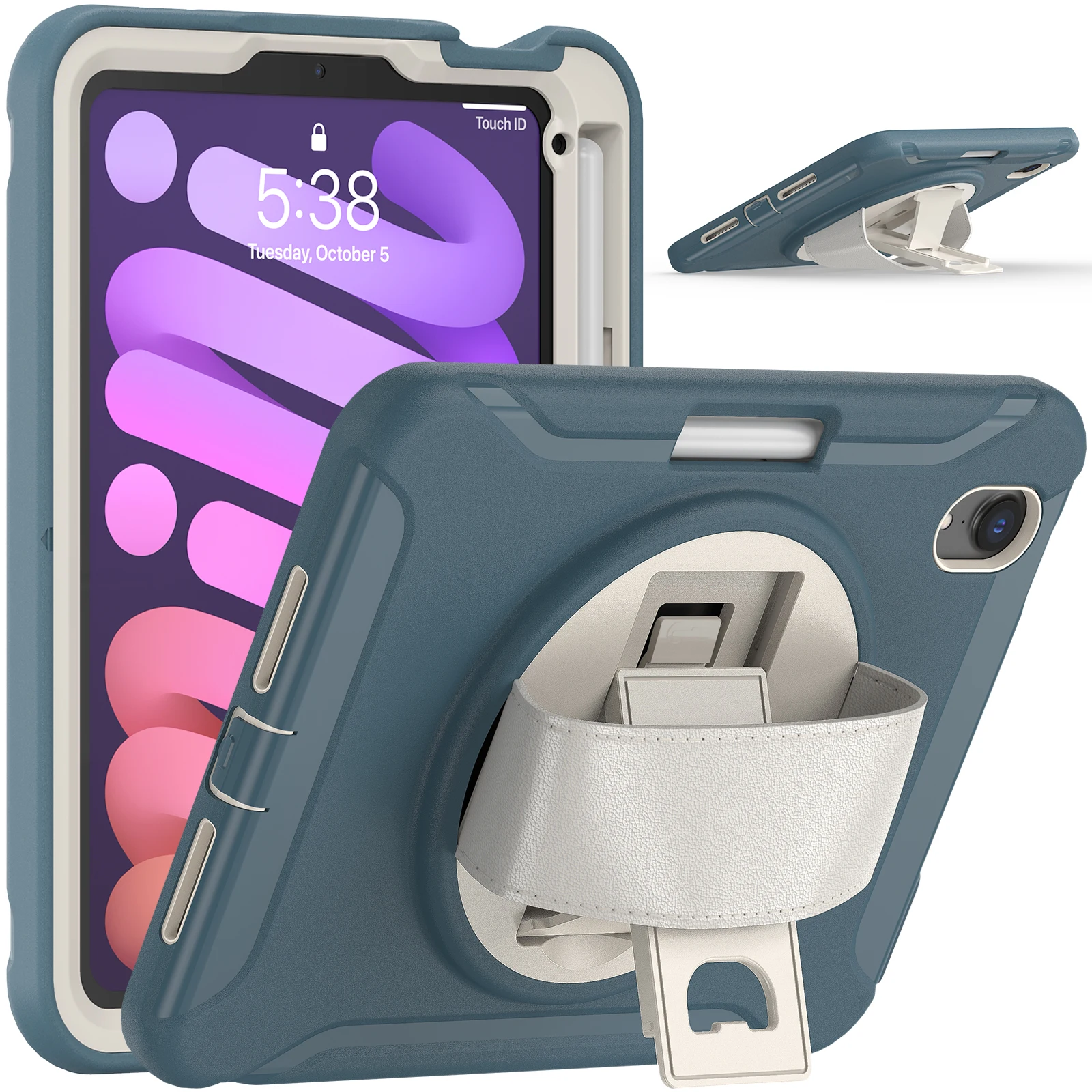 

360 Rotating Stand Cover Universal For iPad Mini 7 A17 Pro 2024 Mini 6 2021 8.3" A2993 A2995 A2996 A2567 A2568 A2569 PC-TPU Case