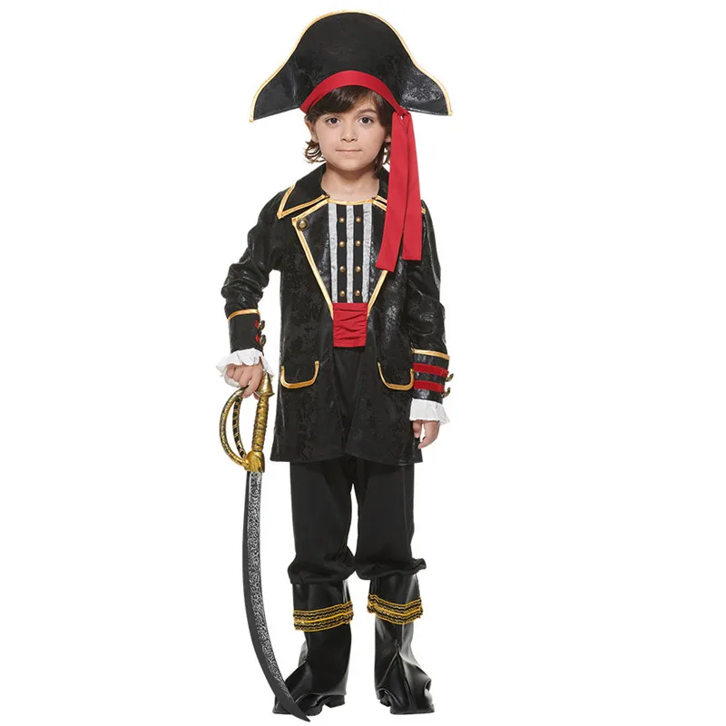 Boys Pirates of the Caribbean Cosplay Kids Children Halloween Jack Sparrow Captain Costumes Carnival Purim Role Play Party Dress