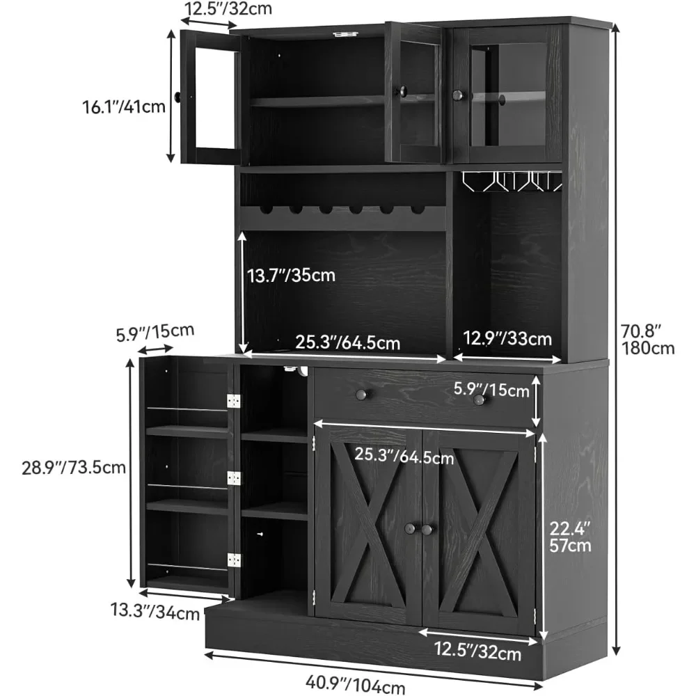 71"H Aufbewahrungsschrank für die Küche, Speisekammer mit Steckdose – hoher Schrank mit Türen,