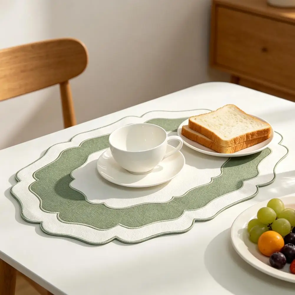 Strukturiertes Platzset mit Wellenrand aus Leinen, Tischset für Esstisch, Maschinenwaschbar, Knitterfrei, Esszimmer-Platzset für Zuhause und Landhaus-Stil