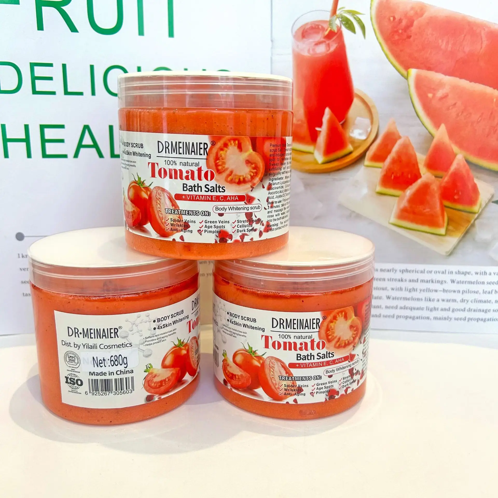

2Pcs 680gTomato Scrub Bath Salt Foot Bath Salt Moisturizing Exfoliating Anti-aging Anti-wrinkle Light Spot Brightening Skin Tone