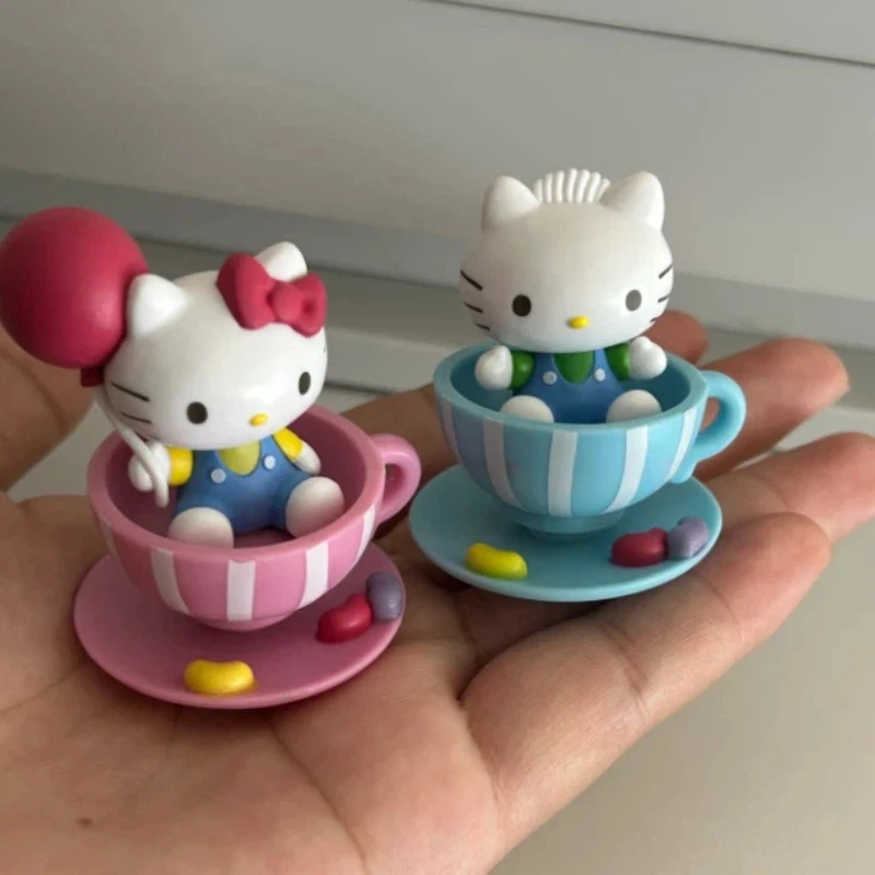 

New Product In Stock Kt Cat Kuromi Swinging Coffee Cup Blind Box Handmade Toy Cute Desktop Ornament Birthday Surprise Gift