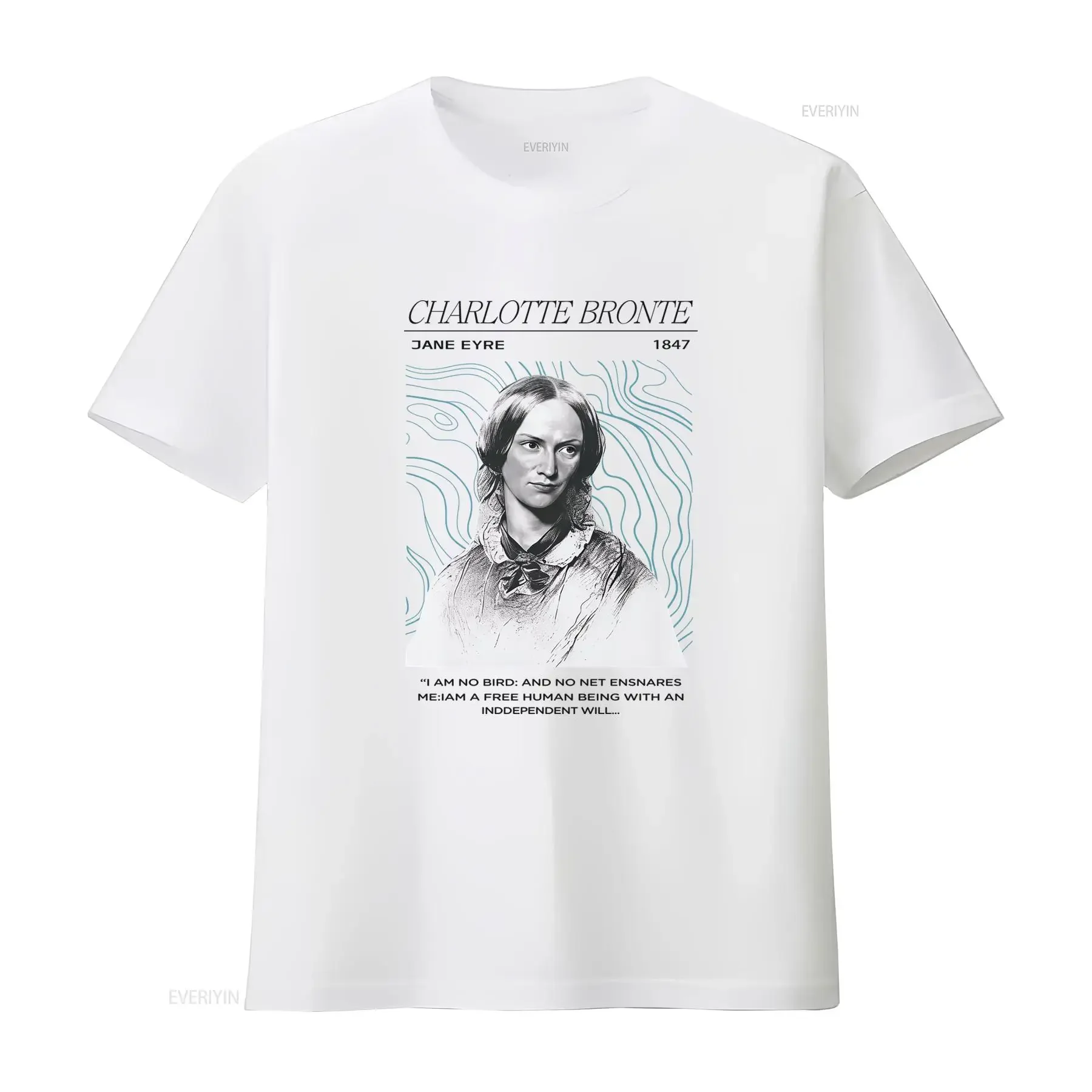 Vintage Feminist Charlotte Bronte Jane Eyre Literary Quote Print Casual T Shirt vintage Washed homme Stylish Breathable Unisex