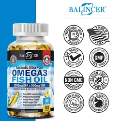 Omega 3 Fish Oil Capsule Supplement Rich in DHA EPA Antioxidant Skin Eyes Immune System，Non-GMO,Gluten-free, Vegetarian Capsules